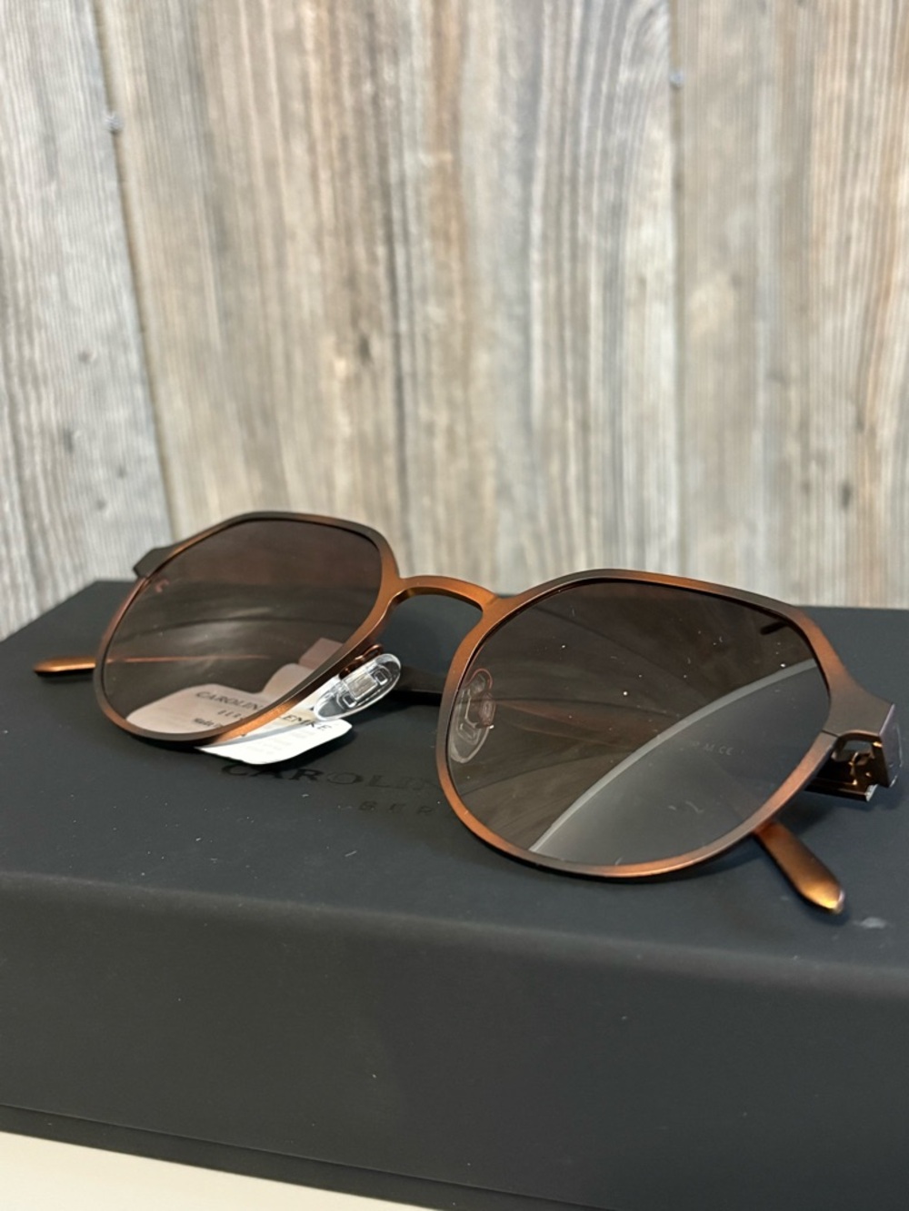 Carolina Lemke Rust Brown Round Metal Sunglasses
